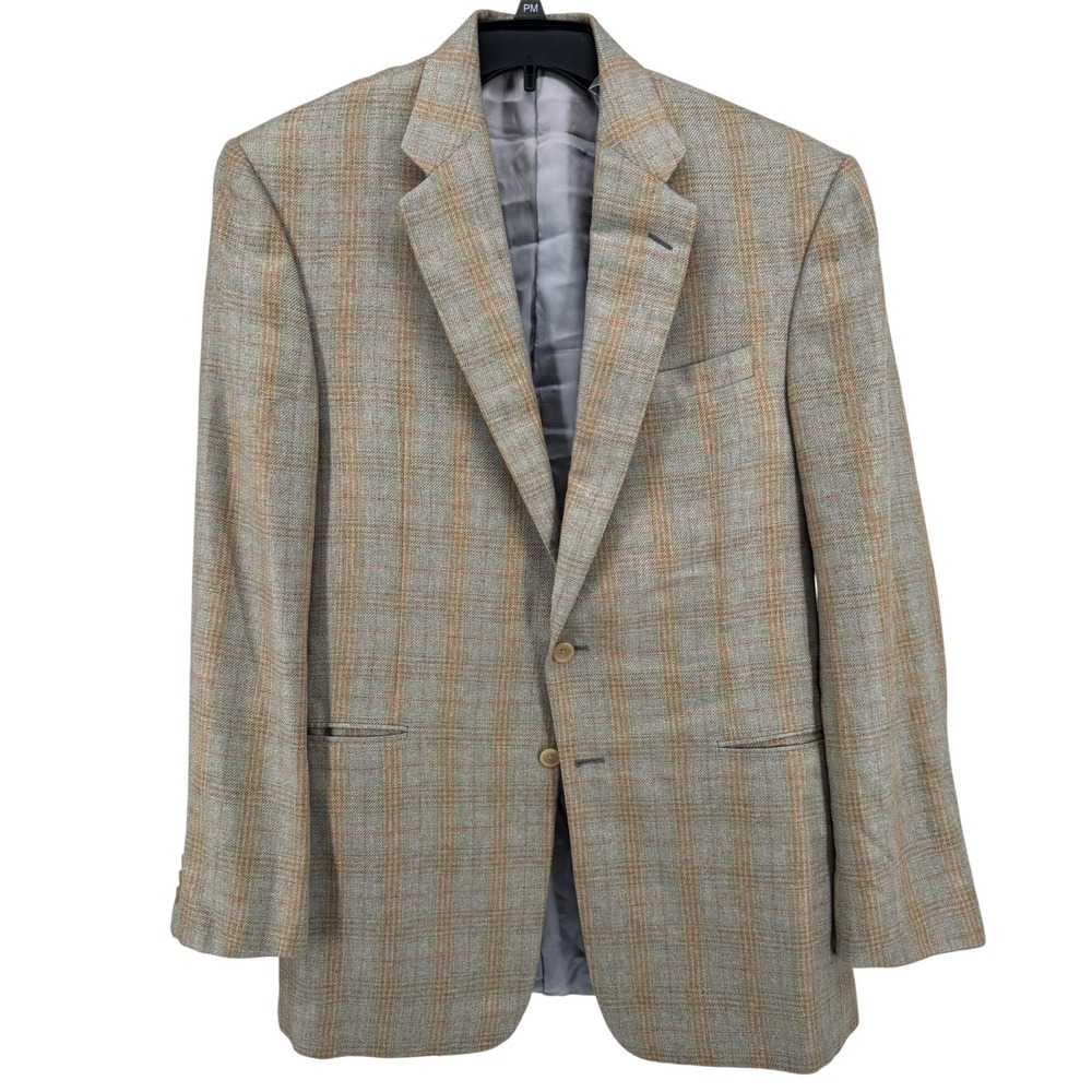 Hickey Freeman Glen Check 46R Sport Coat Silk Plaid Blazer USA Made